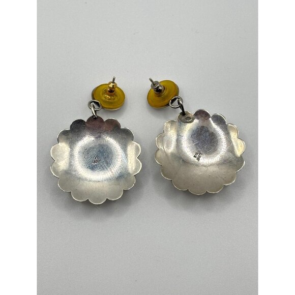 Native American Zuni Inlay Heart Dangle Earrings In Sterling Silver 925 - Picture 2 of 6